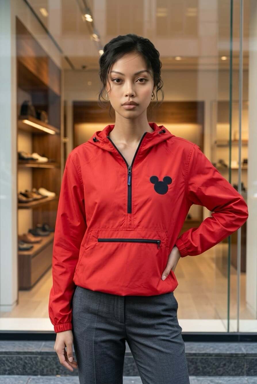 Charles River Apparel Mickey Mouse Red Quarter-Zip Windbreaker Pullover Jacket S